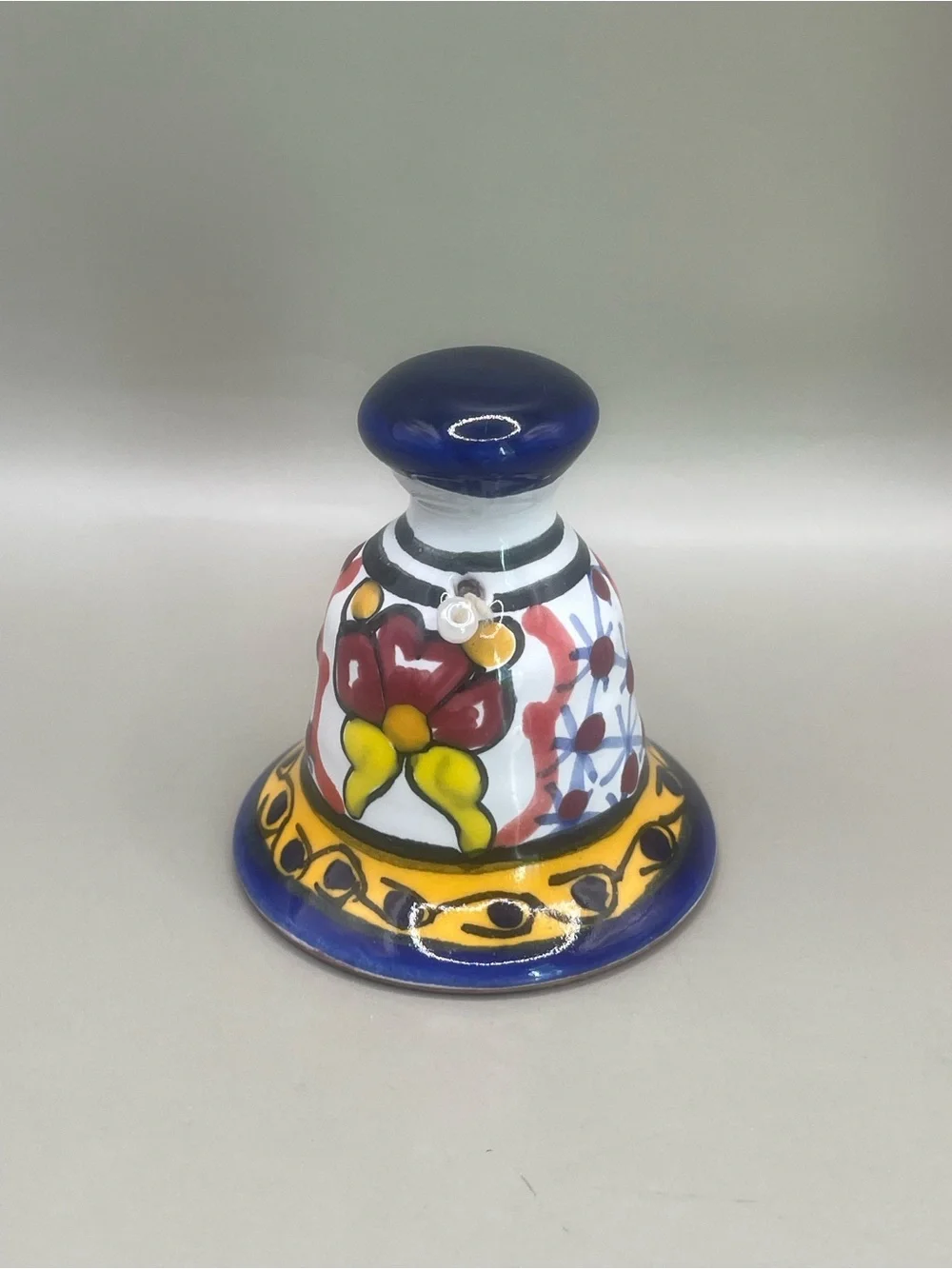 Vintage Talavera Mexican Ceramic Bell Hand Painted Pottery Folk Art Sign 2.25”